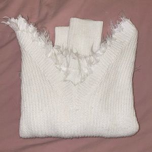 Urban Outfitters Cropped Frayed Hem White Sweater